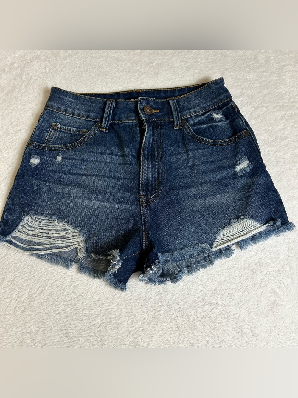 Rewash Womens Shorts Size 1 Blue Super High Rise Wedge Stretch Distressed Ripped